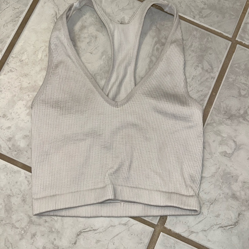 Free People White Ribbed Tank Top